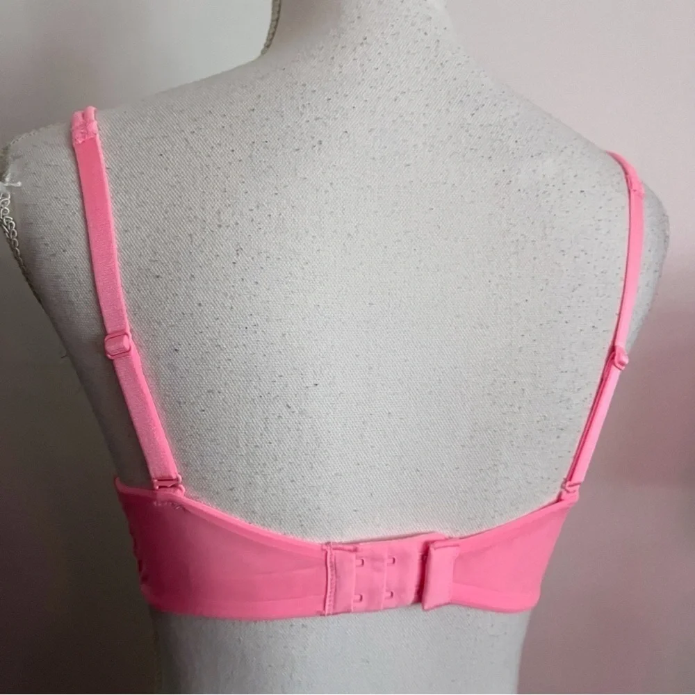Victorias Secret • Bright Pink Lace Rhinestone Padded Demi Bra